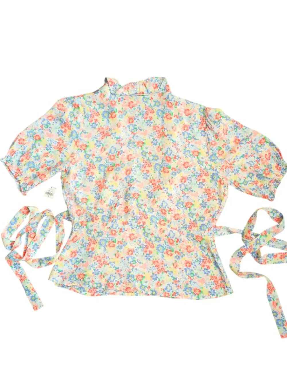 Old Navy Floral Wrap Top - Short Sleeve V-Neck Tie Waist Blouse Size M